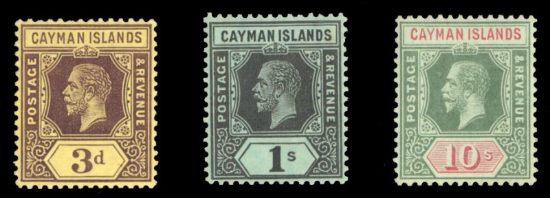 Cayman Islands #45-47 Cat$138.50, 1913 George V, set of three, hinged