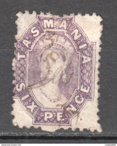 Tas087 1871 Australia Tasmania Six Pence Perf By The Post Office Fiscal Cance...