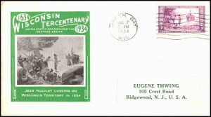 OAS-CNY 5189 FDC 1934 IOOR WISCONSIN TERRITORY GREEN BAY SCOTT 7555