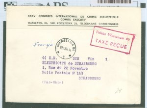 Poland  Cover w/Taxe Recue handstamp to Paris, France