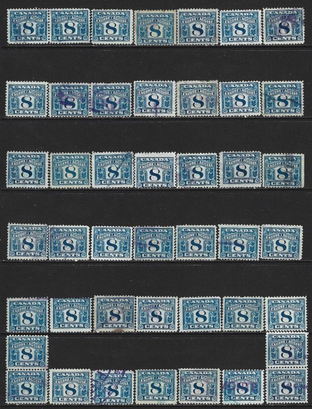 CANADA REVENUE - #FX41 - 8c TWO LEAF EXCISE TAX USED STAMPS LOT