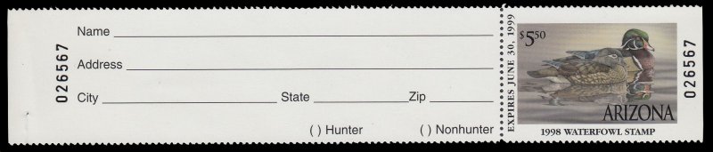 Arizona #12a 1998 Hunting Permit Stamp MNH