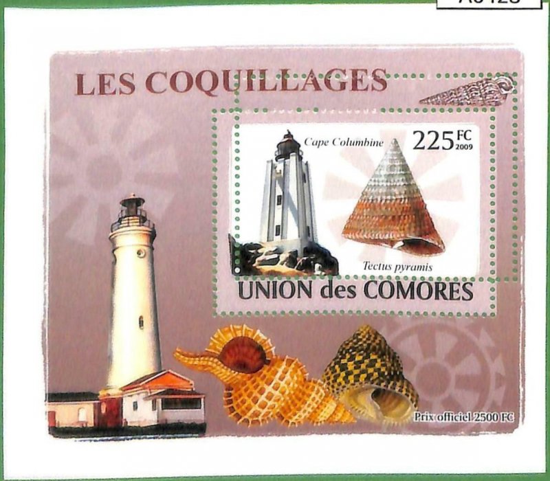 A0428 - COMORES Comoros -  MISPERF 2009  stamp SHEET: Shells LIGHTHOUSES