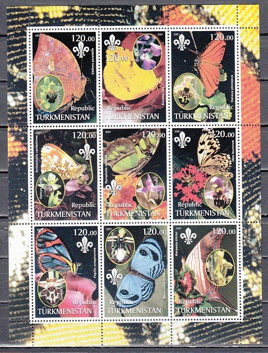 Turkmenistan, 2001 Russian Local. Butterflies & Orchids sheet. ^