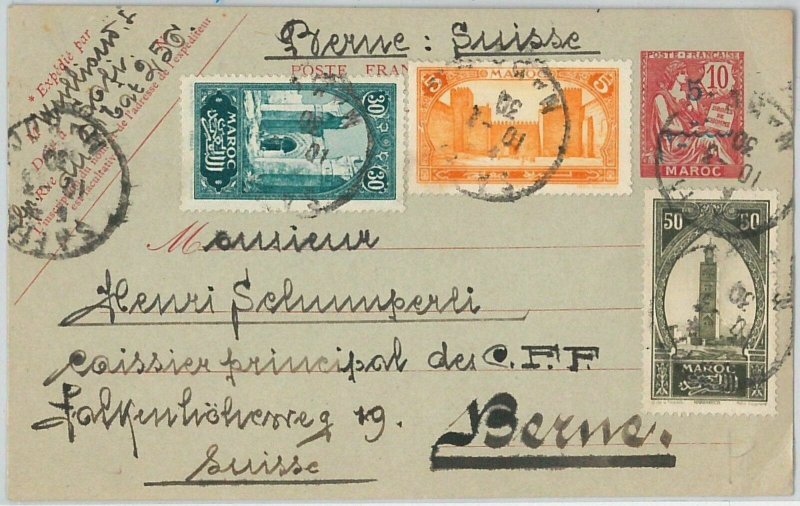 45032 MOROCCO Morocco: POSTAL STATIONERY CARD to SWITZERLAND + added stamps HG #6-