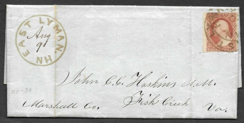 Doyle's_Stamps: 1851 New Hampshire to Virginia Postal History Cover w/Scott #10