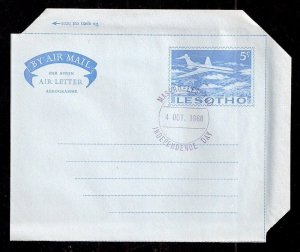 LESOTHO Aerogramme 5c Airplane Independence 1966 Maseru cancel!