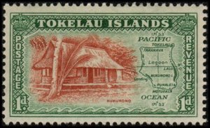 Tokelau Is. 2 - Mint-H - 1p Map / Nukunono House (1948) (cv $0.90)