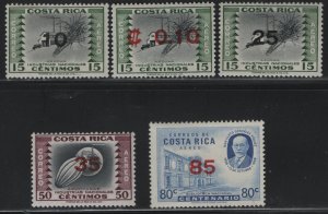 Costa Rica C334 - C337  (5) set Hinged , 1962 Center photogravure