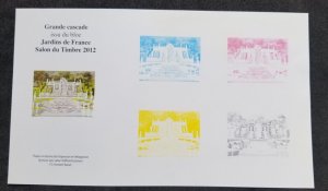 France La Grande Cascade Garden 2012 (color progress print ms) MNH *vignette