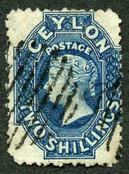 Ceylon SG72 2/- Steel-blue Wmk Crown CC Used