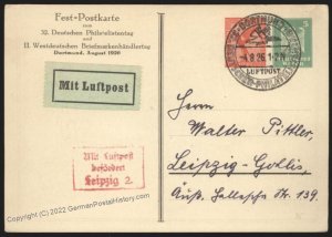 Germany 1926 Dortmund Stamp Dealers Day Private Postal Card Cover USED Ai 110142