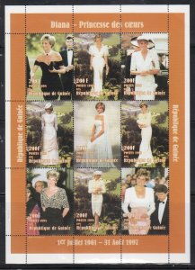 Guinea MNH S/S Princess Diana In Evening Wear 1998 9 Stamps