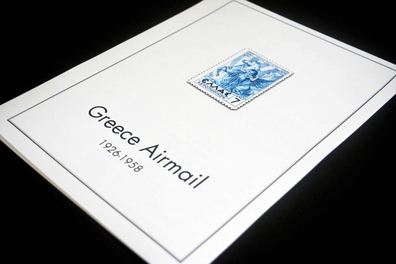 COLOR PRINTED GREECE AIRMAIL 1926-1958 STAMP ALBUM PAGES (7 illustrated pages)