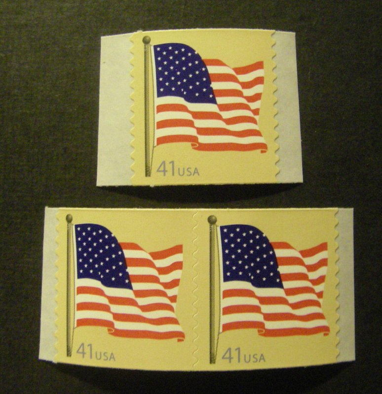 Scott 4187, 41 cent Flag, pair and single, MNH Coil Beauties