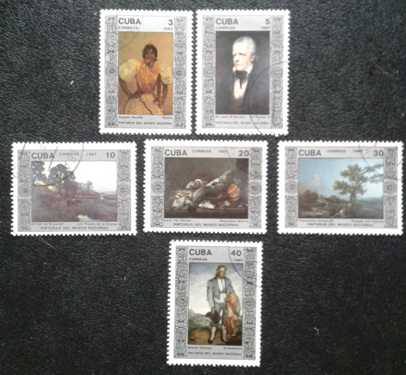 CUBA Sc# 2919-2924 NATIONAL MUSEUM PAINTINGS Art artwork CPL SET of 6 1987 used