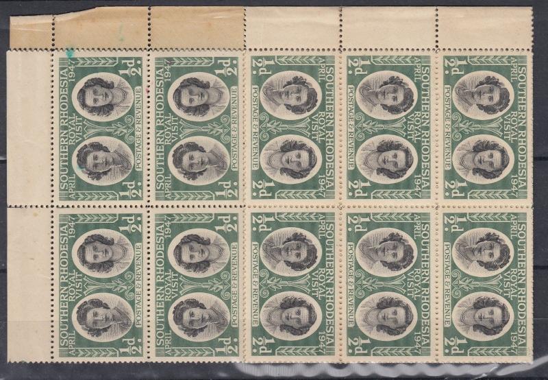 Southern Rhodesia KGVI 1947 1/2d Royal Visit Block of 32 MNH Folded J2078