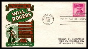 US 975 Will Rogers Cachet Craft Boll Typed FDC