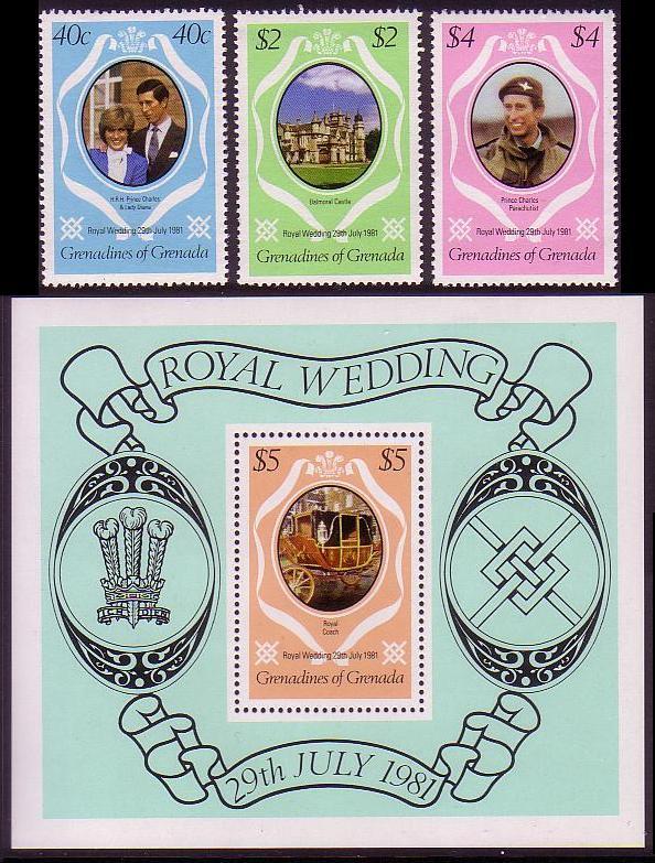 Grenadines Charles and Diana Royal Wedding 3v+MS SG#444/MS447 SC#440-42