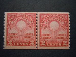 1929 #656 2c Edison Coil Joint Line Pair Perf. 10 Vert MNH OG F/VF CV $110 #4a