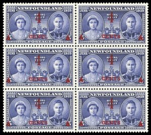 Newfoundland 1939 KGVI 4c on 5c block shows Row 5/3 CENTL var MNH. SG 274,274a