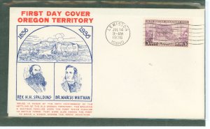 US 783 1936 3c Oregon Territory (single) on an unaddressed first day cover with a Lewiston, IDo cancel with an unknown cachet.