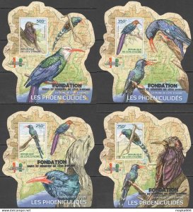 Lx275 Imperf Silver 2014 Ivory Coast Birds Hoopoes #1564-67 Uv Cardboard 4Bl Mnh