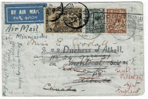 Great Britain 1930 Isle of Wight cancel on airmail cover to Canada, mixed frank