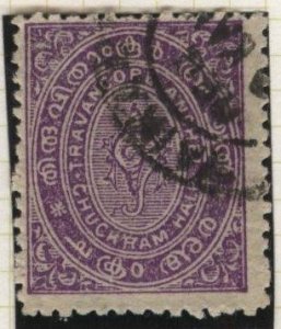 India: Travancore 4 (used) ½ch conch shell, vio (1889-99)