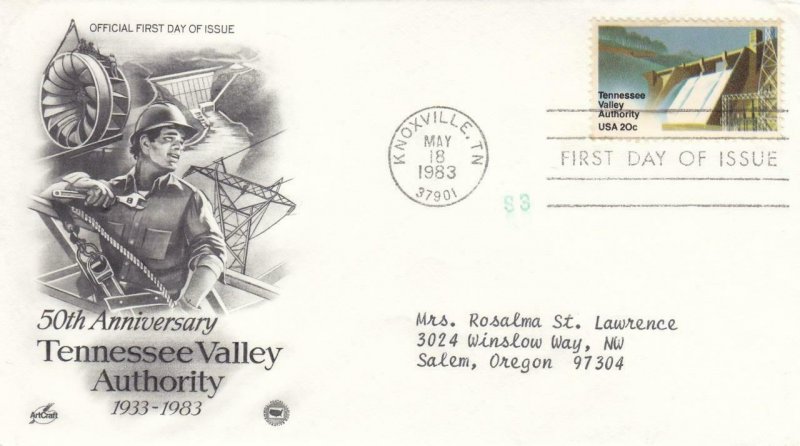 1983, 50th Anniv. Tennessee Valley Authority, Artcraft/PCS, FDC (E8705)