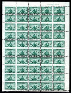 282, Scott, 4c, Canada, Cabot's ship Matthew, Plate 2, Full Sheet of 50, VF, P