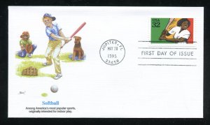 US 2962 Recreational Sports - Softball UA Fleetwood cachet FDC