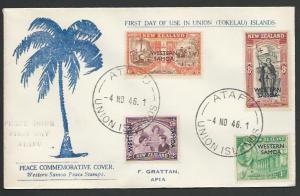 TOKELAU IS 1946 cover ATAFU / UNION ISLANDS cds, FDC of Samoa Peace......11499