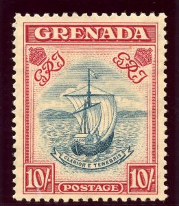 Grenada 1938 KGVI 10s steel blue & carmine MLH. SG 163. Sc 142b.