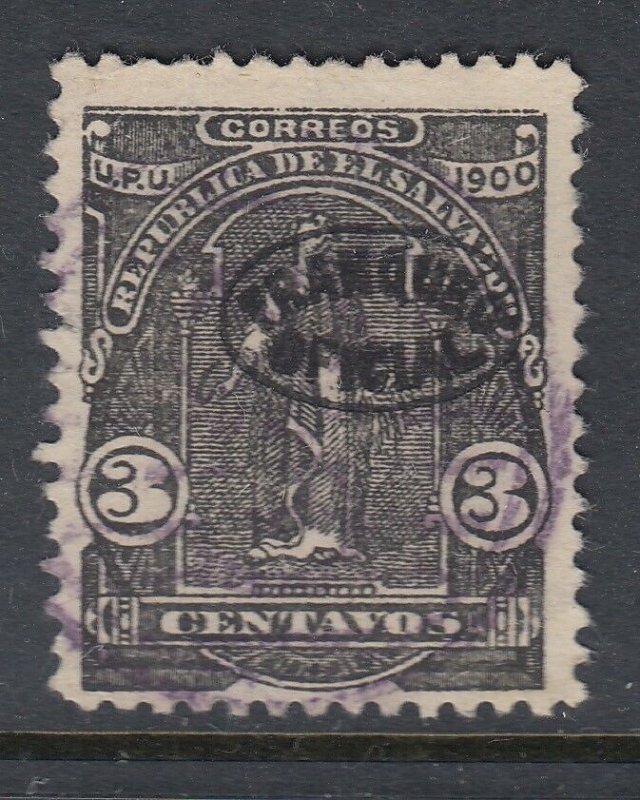 El Salvador 1900 3c Grey Black Official Overprint Used. Scott O225
