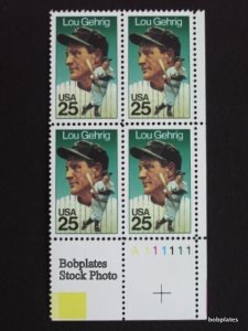 BOBPLATES #2417 Lou Gehrig Plate Block F-VF MNH SCV=$3 ~ See Details for #s/Pos