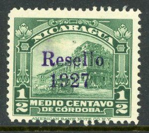 Nicaragua 1927 Cathedral Provisional ½¢ Dark Green w/Ditto Ink OP Mint V243 ⭐
