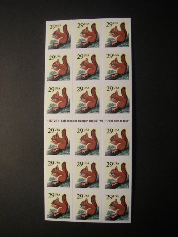 Scott 2489a, 29c Squirrel, Pane of 18, #D22221, MNH Booklet Beauty