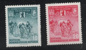 German DDR  Scott 239-240 MNH** 8th Bicycle Peace Race Prague-Berlin-Warsaw 1955