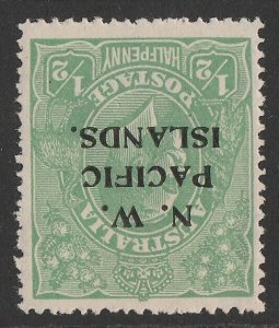 NEW GUINEA - NWPI 1918 KGV ½d green Large Mult wmk inverted.