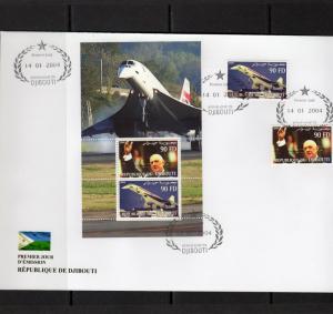 Djibouti 2004 Concorde/General Charles De Gaulle Set+SS Perforated FDC