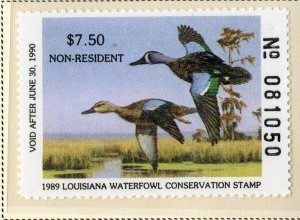 US LA1A LOUISIANA NON RESIDENT STATE DUCK STAMP 1989 MNH SCV $12.50 BIN $6.25