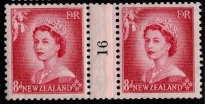 1954 New Zealand Scott #- 293 8d Queen Elizabeth Counter Coil Number Pair MNH