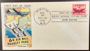 C39a Fluegel Multi-color cachet Airmail Twin-Motored FDC 1949 Booklet single