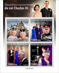 C A R - 2023 - King Charles III 2nd Coronation - Perf 4v Sheet-Mint Never Hinged