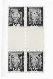 Saar  Sc #205 60c block of 4 with gutter pane NH VF