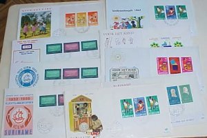 SURINAME 10 DIFF. FDC SHEETLETS 1966-1973  CACHET UNADDRESSED