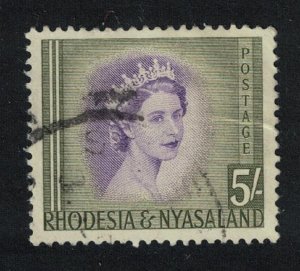 SALE Rhodesia and Nyassa Queen Elizabeth II 5Sh 1954 Canc SG#13