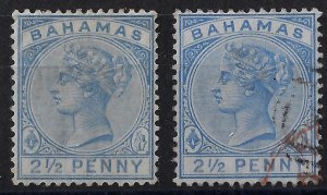 Bahamas 1888 QV 2-1/2d dull blue + blue, sg 50, 51/Sc28a,  CV$122+   (a1175