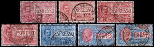 Italy Scott E1-E5, E6, E8 (1903-26) Used H F-VF B